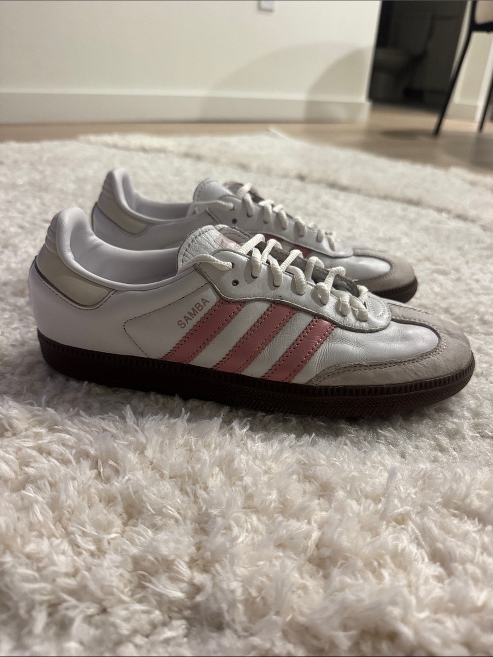 adidas Samba Sneakers in White with Pink Stripes